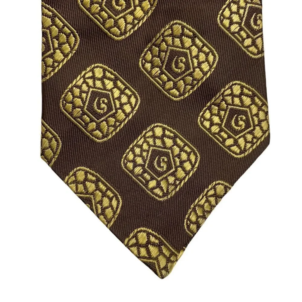 Vintage National Men's Tie Necktie Wide  Brown Acetate Geometric MCM
